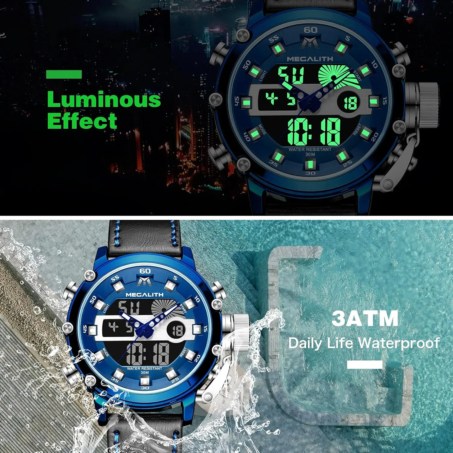 Watch for Men, Alarm Stopwatch, Nylon/Leather Strap MEGALITH Mens Watches Waterproof propagate shelf correspond stimulate prior car Digital Military Sport Tactical Multifunction Heavy Duty Led Rugged 