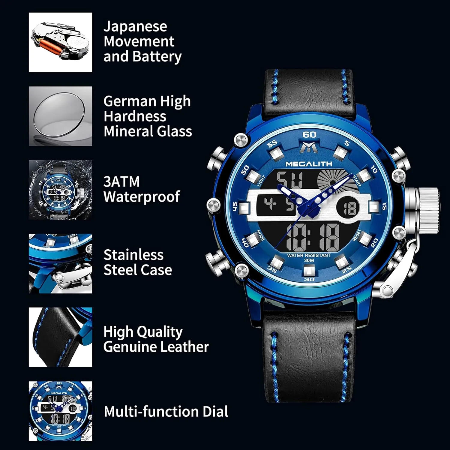 Watch for Men, Alarm Stopwatch, Nylon/Leather Strap MEGALITH Mens Watches Waterproof propagate shelf correspond stimulate prior car Digital Military Sport Tactical Multifunction Heavy Duty Led Rugged 