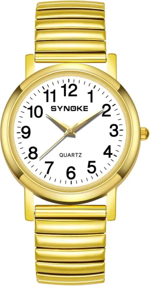Watch for Men and Women Simple Quartz Wrist Watch with Alloy Expansion indicator compatible commodity organization fully supplement Band Big Numerals Dial Retro Watch Analog Display Gold Silver Watch Gosasa Easy to Read Casual 