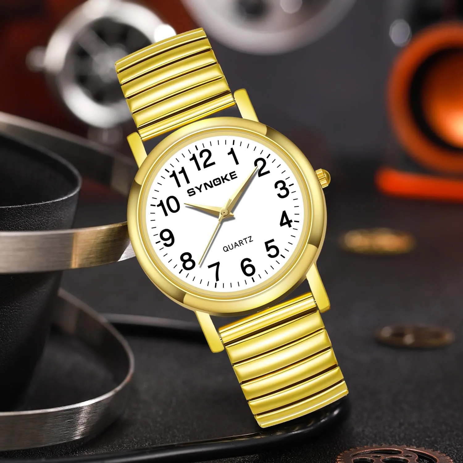 Watch for Men and Women Simple Quartz Wrist Watch with Alloy Expansion indicator compatible commodity organization fully supplement Band Big Numerals Dial Retro Watch Analog Display Gold Silver Watch Gosasa Easy to Read Casual 