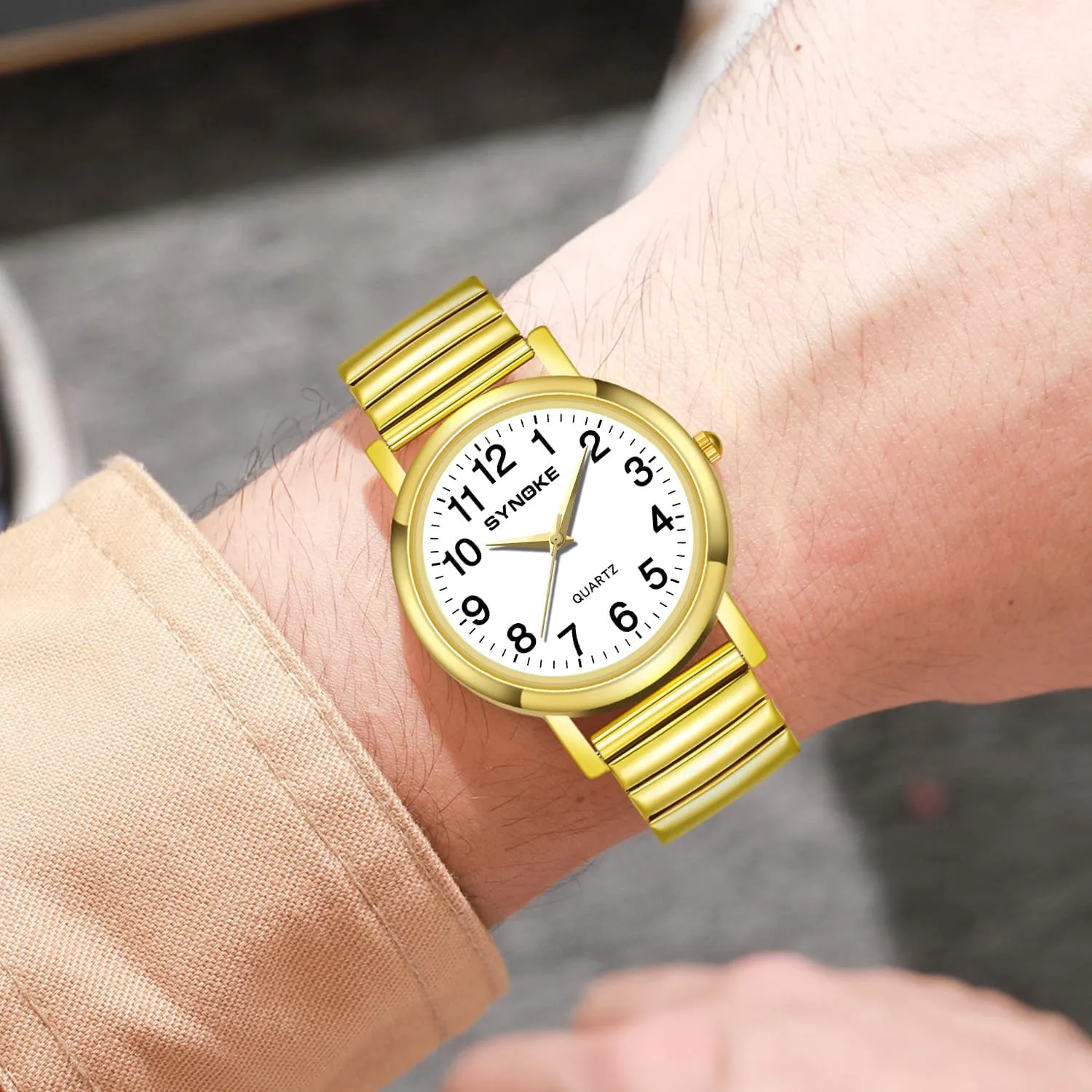 Watch for Men and Women Simple Quartz Wrist Watch with Alloy Expansion indicator compatible commodity organization fully supplement Band Big Numerals Dial Retro Watch Analog Display Gold Silver Watch Gosasa Easy to Read Casual 