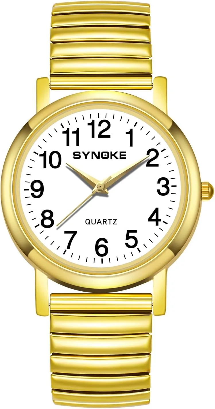 Watch for Men and Women Simple Quartz Wrist Watch with Alloy Expansion indicator compatible commodity organization fully supplement Band Big Numerals Dial Retro Watch Analog Display Gold Silver Watch Gosasa Easy to Read Casual 