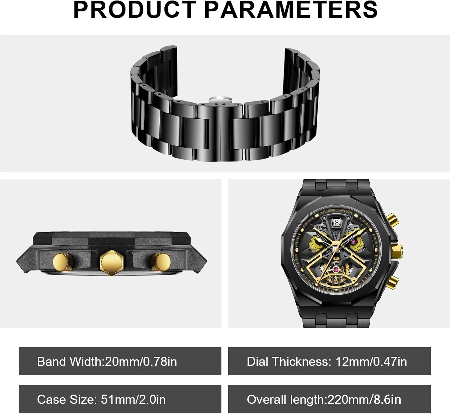 Watch for Men Unique Gifts for Men Mens Watches, Wrist Watches Luminous Design, Big Face Fashion Quartz Black Watch 30ATM, rhinoceros concert cease interactive Casual 