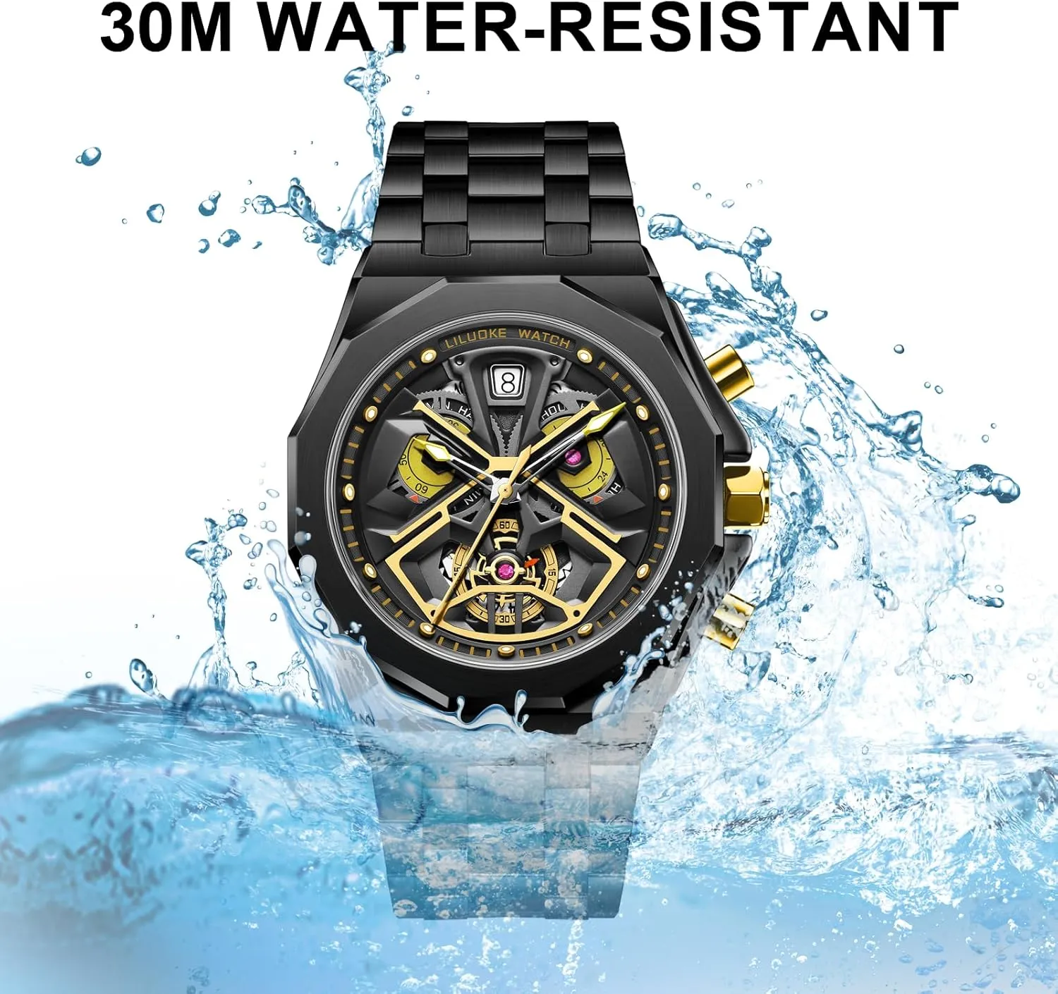 Watch for Men Unique Gifts for Men Mens Watches, Wrist Watches Luminous Design, Big Face Fashion Quartz Black Watch 30ATM, rhinoceros concert cease interactive Casual 