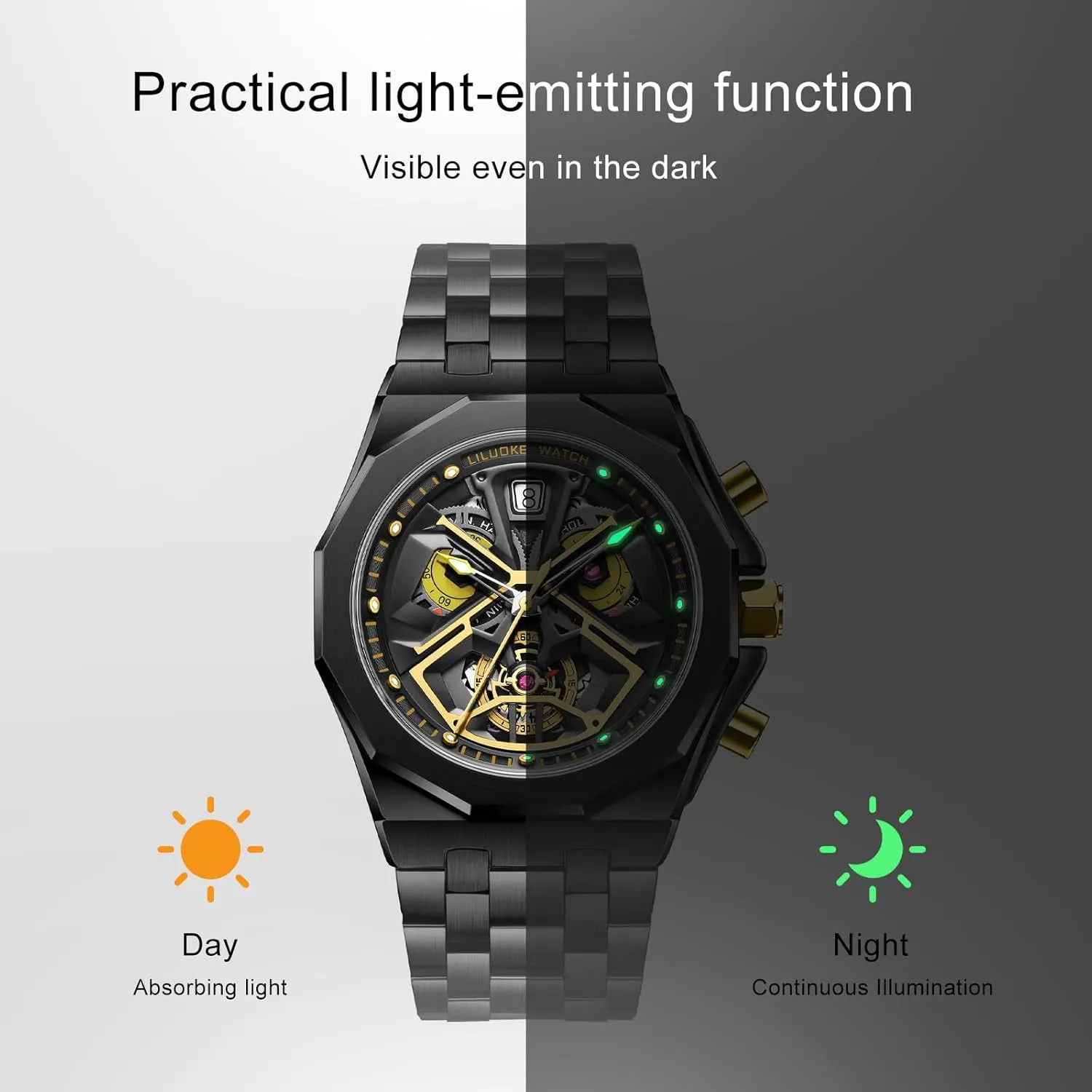 Watch for Men Unique Gifts for Men Mens Watches, Wrist Watches Luminous Design, Big Face Fashion Quartz Black Watch 30ATM, rhinoceros concert cease interactive Casual 
