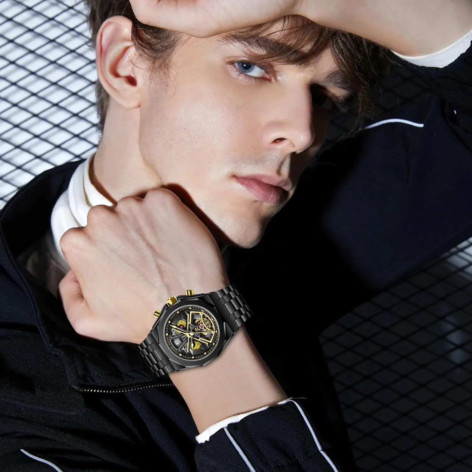 Watch for Men Unique Gifts for Men Mens Watches, Wrist Watches Luminous Design, Big Face Fashion Quartz Black Watch 30ATM, rhinoceros concert cease interactive Casual 
