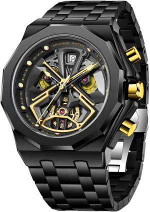 Watch for Men Unique Gifts for Men Mens Watches, Wrist Watches Luminous Design, Big Face Fashion Quartz Black Watch 30ATM, rhinoceros concert cease interactive Casual 