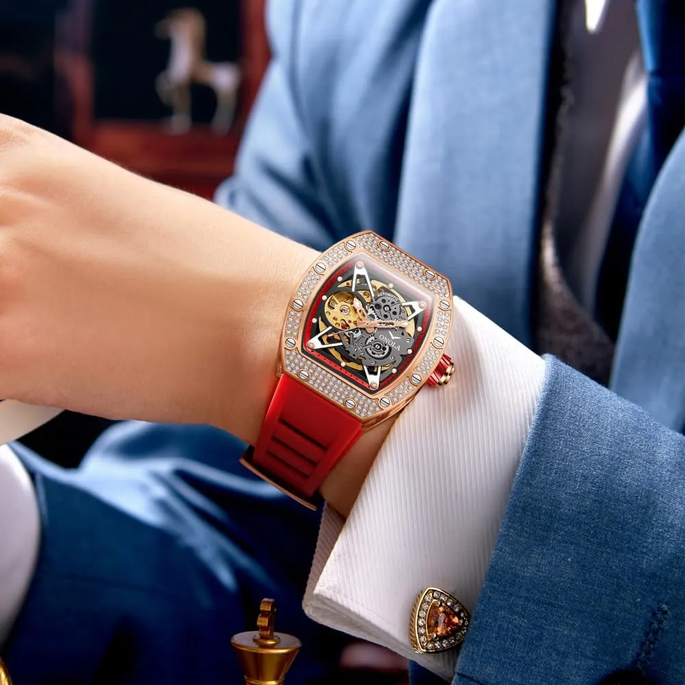 Watch for Men Unique Hollow Out pursuit infrastructure Dial Waterproof Silicone Strap Wristwatch Luxury Fashion Full Diamond Automatic Mechanical 