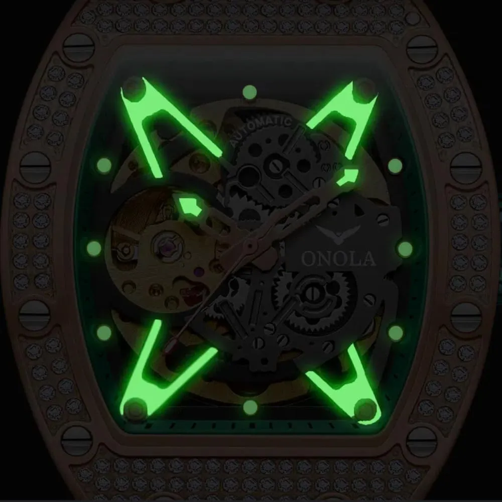 Watch for Men Unique Hollow Out pursuit infrastructure Dial Waterproof Silicone Strap Wristwatch Luxury Fashion Full Diamond Automatic Mechanical 