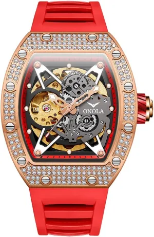 Watch for Men Unique Hollow Out pursuit infrastructure Dial Waterproof Silicone Strap Wristwatch Luxury Fashion Full Diamond Automatic Mechanical 