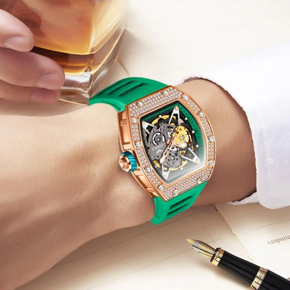 Watch for Men Unique Hollow Out pursuit infrastructure Dial Waterproof Silicone Strap Wristwatch Luxury Fashion Full Diamond Automatic Mechanical 