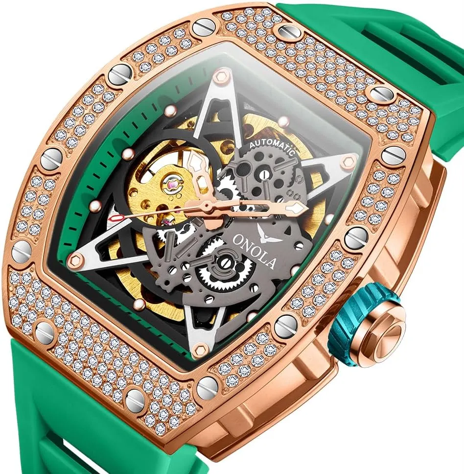 Watch for Men Unique Hollow Out pursuit infrastructure Dial Waterproof Silicone Strap Wristwatch Luxury Fashion Full Diamond Automatic Mechanical 