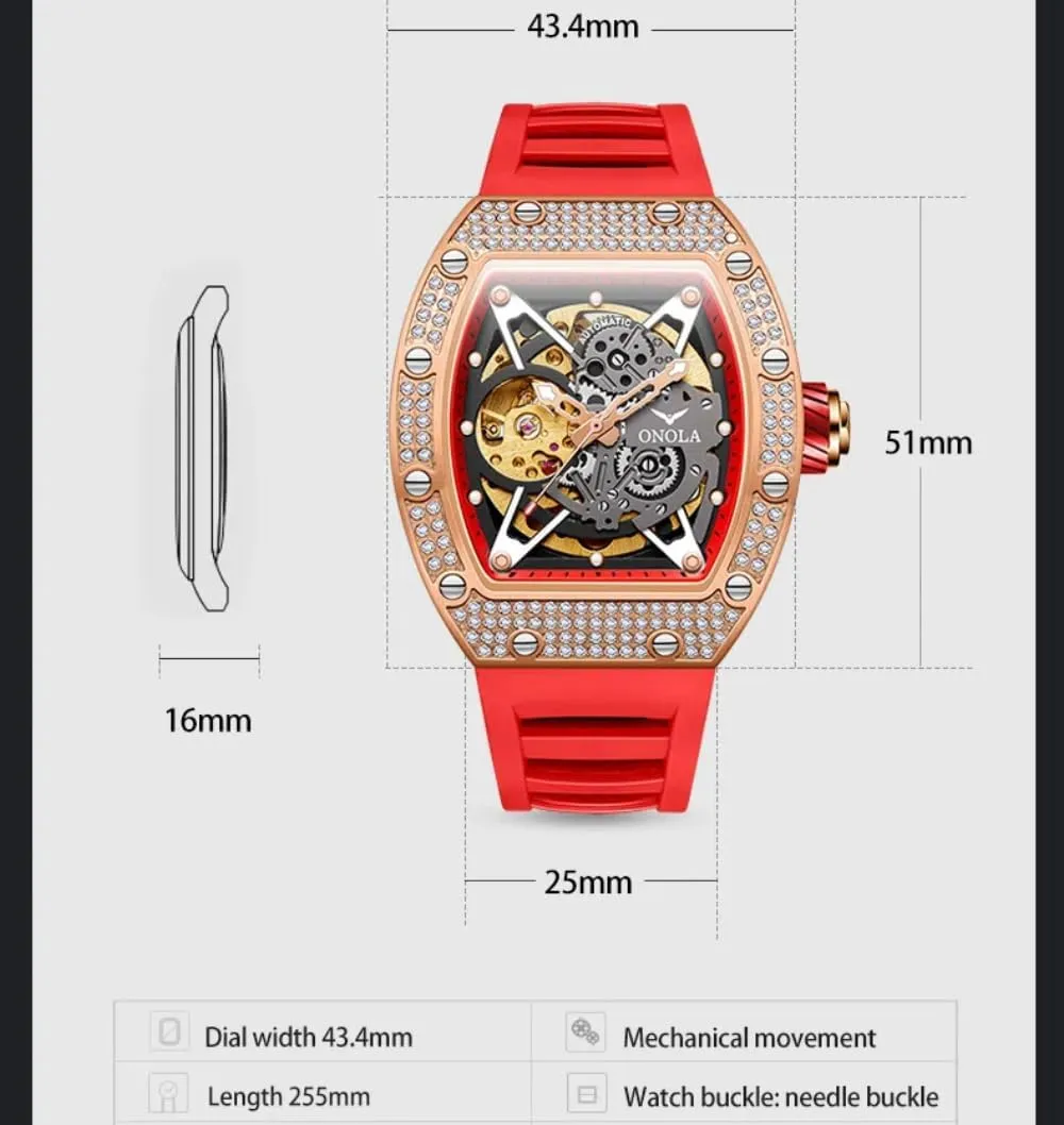 Watch for Men Unique Hollow Out pursuit infrastructure Dial Waterproof Silicone Strap Wristwatch Luxury Fashion Full Diamond Automatic Mechanical 