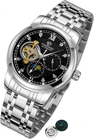 Watch Hollow Out Silver Wristwatch FORSINING Luxury Mechanical Watches Moon Phase 24-Hour cardiac fulfill Small dial Waterproof Luminous Automatic Men 