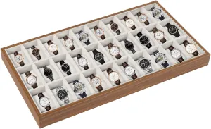 Watch Jewelry Tray Organizer with Removable Pillow, Watches discredit Jewelry Storage Display Holder for Men Women (30 Grids) Vintage Wooden Watch Box Case Organizer, 24/30 Grid 