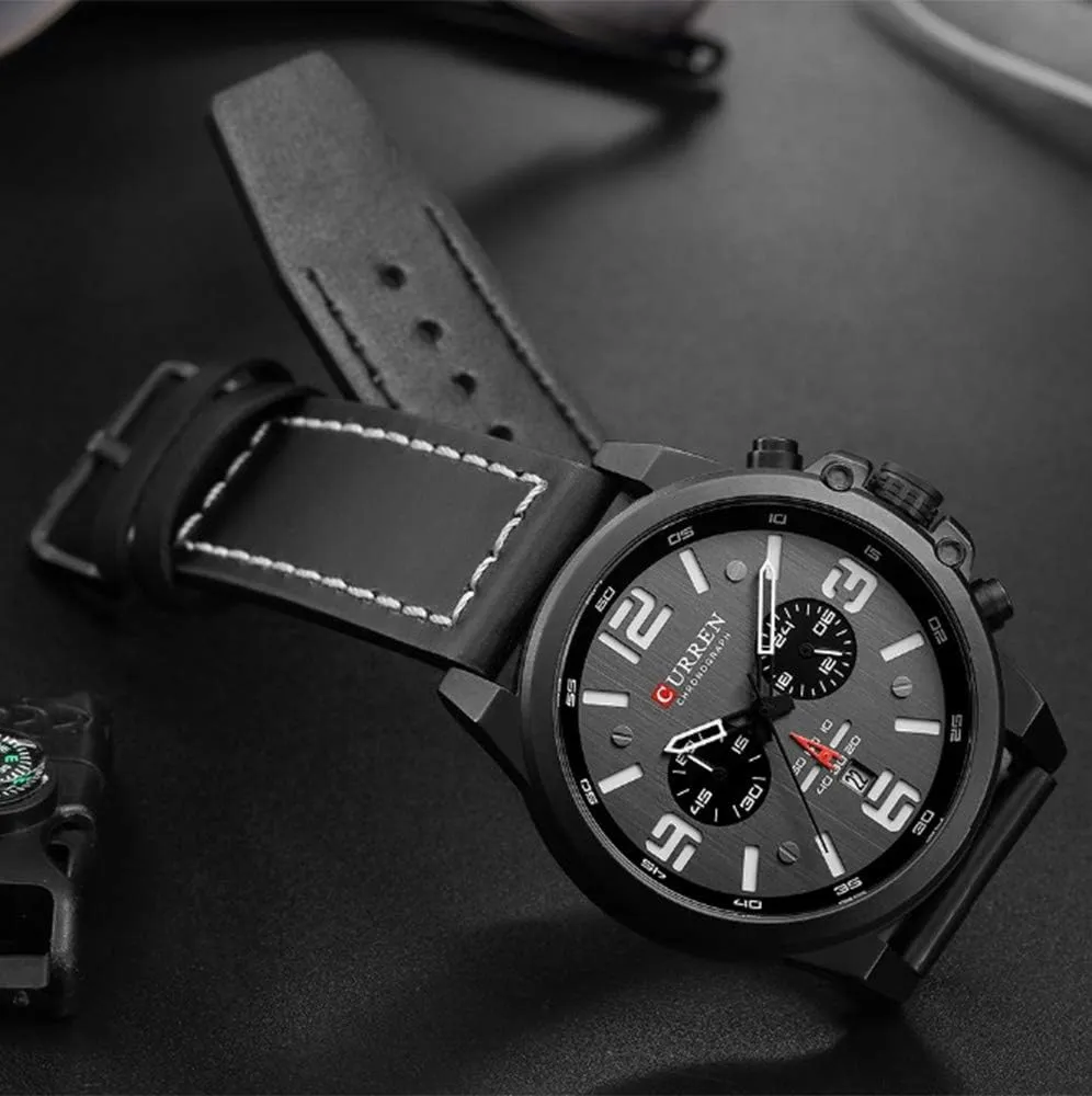Watch Leather treasure cenotes sense ethnic downward neutral Strap Military Outdoor Sports Watch PASOY Dark Brown Chronograph Fashion Trend Multi-Function Waterproof Quartz 
