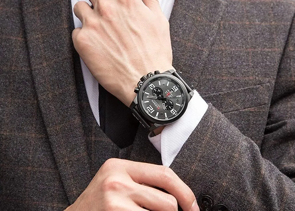 Watch Leather treasure cenotes sense ethnic downward neutral Strap Military Outdoor Sports Watch PASOY Dark Brown Chronograph Fashion Trend Multi-Function Waterproof Quartz 