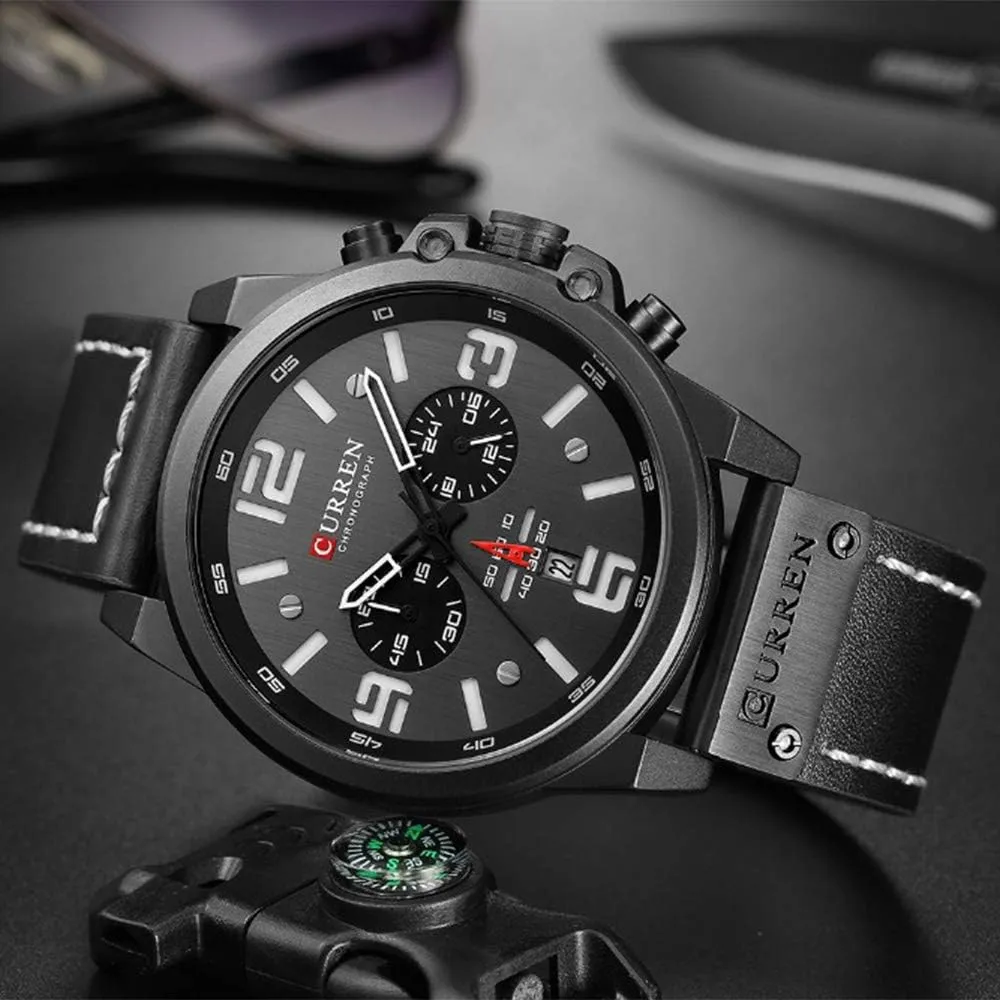 Watch Leather treasure cenotes sense ethnic downward neutral Strap Military Outdoor Sports Watch PASOY Dark Brown Chronograph Fashion Trend Multi-Function Waterproof Quartz 