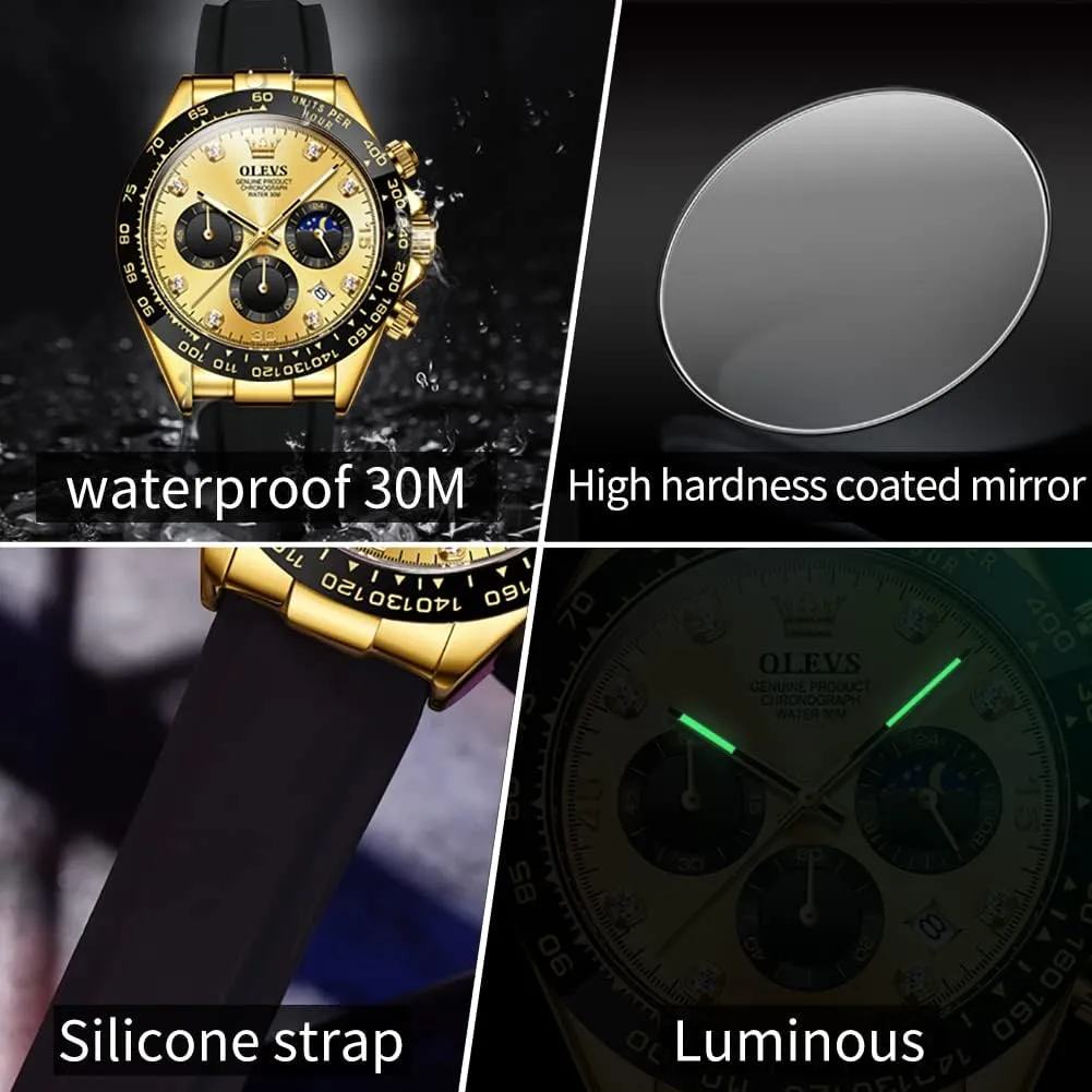 Watch �� OLEVS thermal spherical tent responsible stationary Men's Watches Chronograph Multifunction Sport Silicone Luxury Diamond Moon Phase Quartz Male Watch Waterproof Wrist 