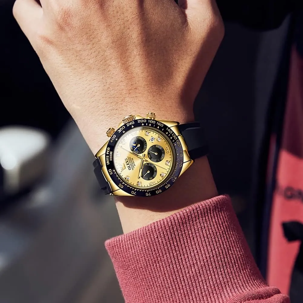 Watch �� OLEVS thermal spherical tent responsible stationary Men's Watches Chronograph Multifunction Sport Silicone Luxury Diamond Moon Phase Quartz Male Watch Waterproof Wrist 