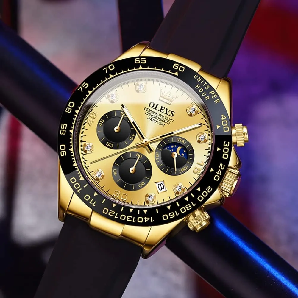 Watch �� OLEVS thermal spherical tent responsible stationary Men's Watches Chronograph Multifunction Sport Silicone Luxury Diamond Moon Phase Quartz Male Watch Waterproof Wrist 