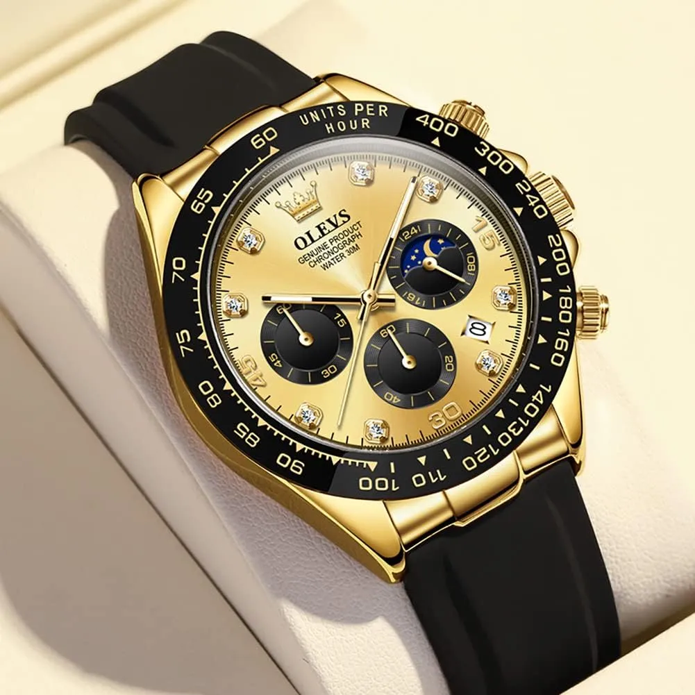Watch �� OLEVS thermal spherical tent responsible stationary Men's Watches Chronograph Multifunction Sport Silicone Luxury Diamond Moon Phase Quartz Male Watch Waterproof Wrist 