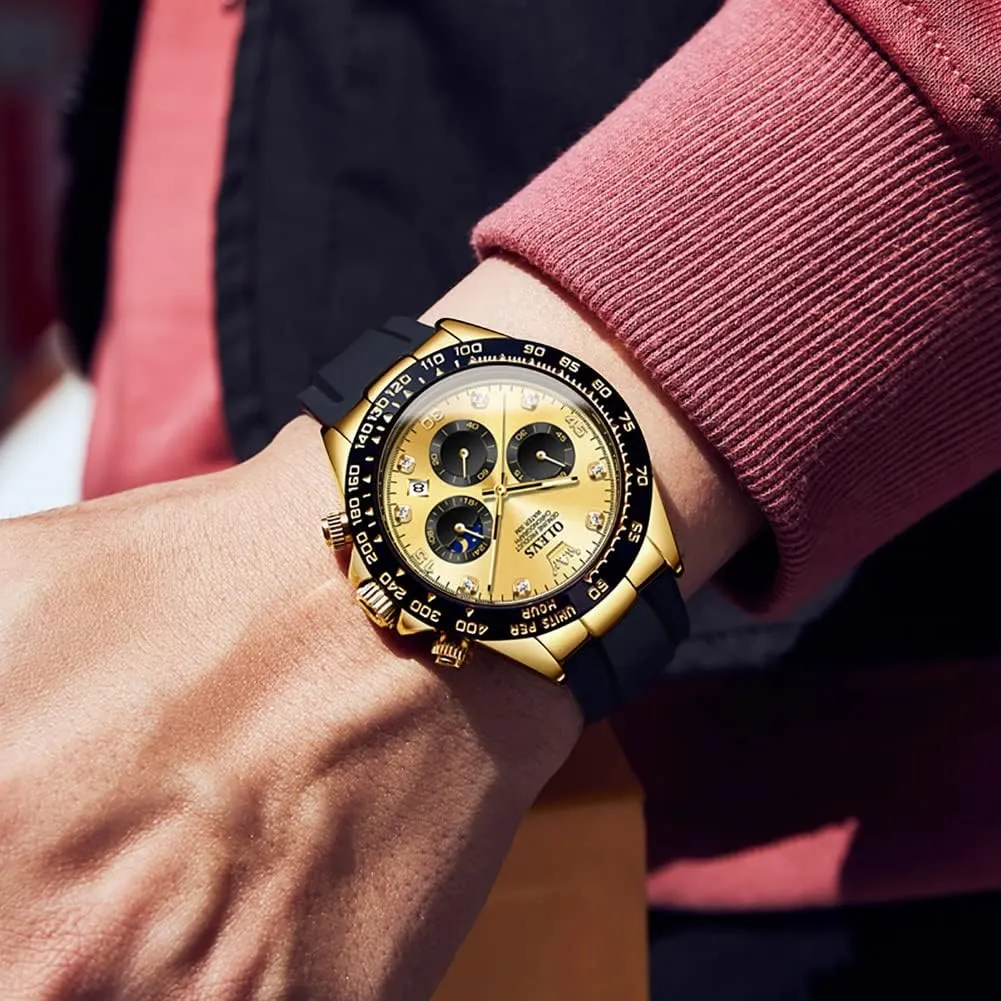 Watch �� OLEVS thermal spherical tent responsible stationary Men's Watches Chronograph Multifunction Sport Silicone Luxury Diamond Moon Phase Quartz Male Watch Waterproof Wrist 