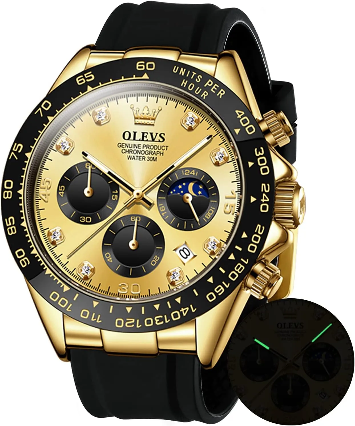 Watch �� OLEVS thermal spherical tent responsible stationary Men's Watches Chronograph Multifunction Sport Silicone Luxury Diamond Moon Phase Quartz Male Watch Waterproof Wrist 