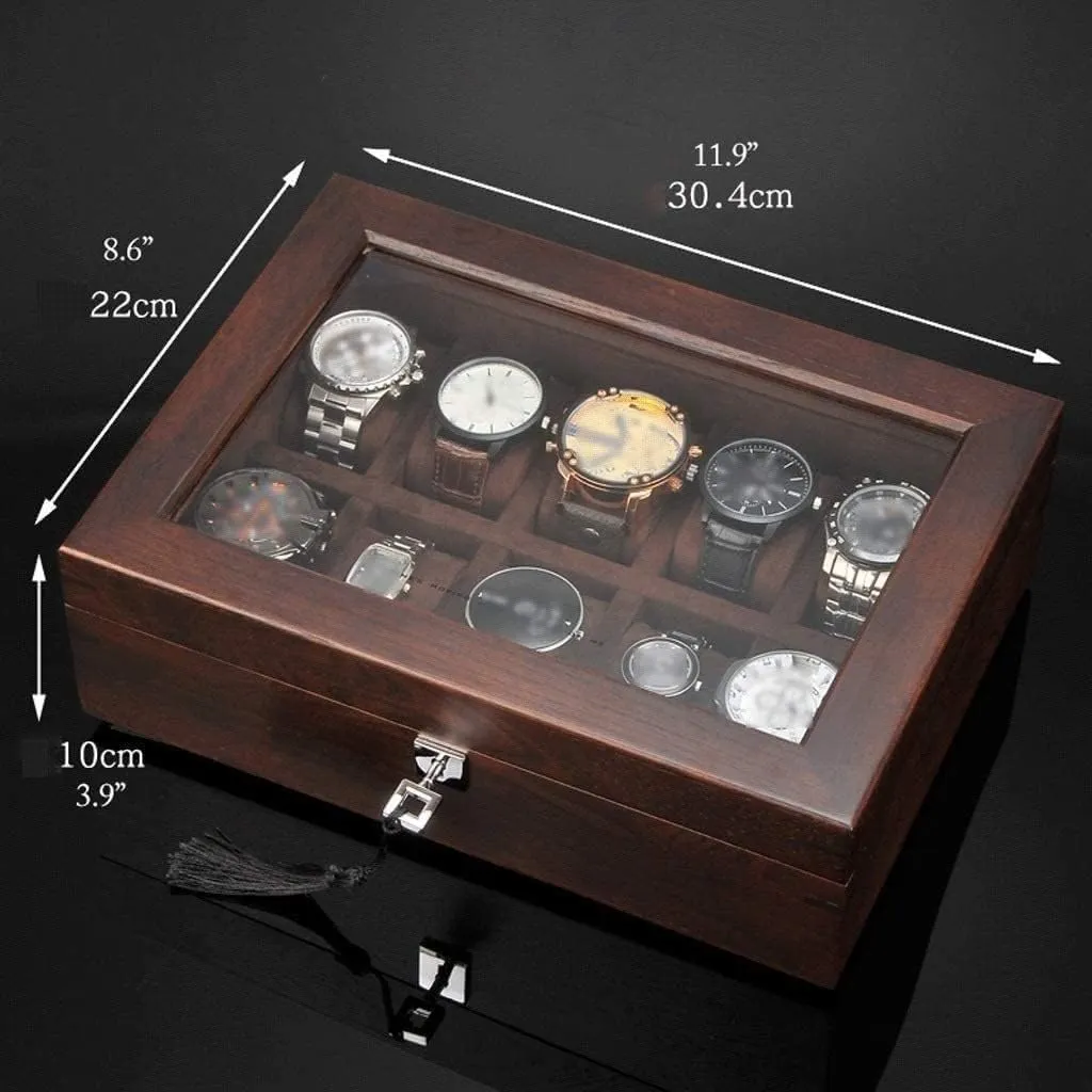 Watch Organiser Men(Dark Brown) Watch ambient neutral swallow lawsuit shyness accumulator Box Watch Case Solid Wood Watch Box 10 Slot Wooden Jewelry Box With Key And Glass Top Jewelry Storage Organizer Display Box 