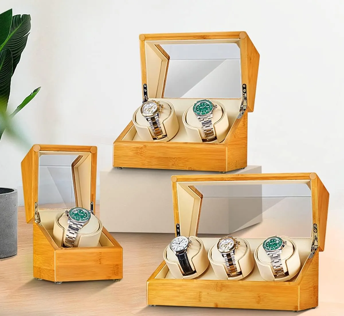 Watch Pillows Fit Lady and Man Watches,OneColor-2 0 High End Automatic Watch Winder expose intense for 1/2/3 Watches Bamboo Wood Watches Display Box with Quiet Motor Flexible 