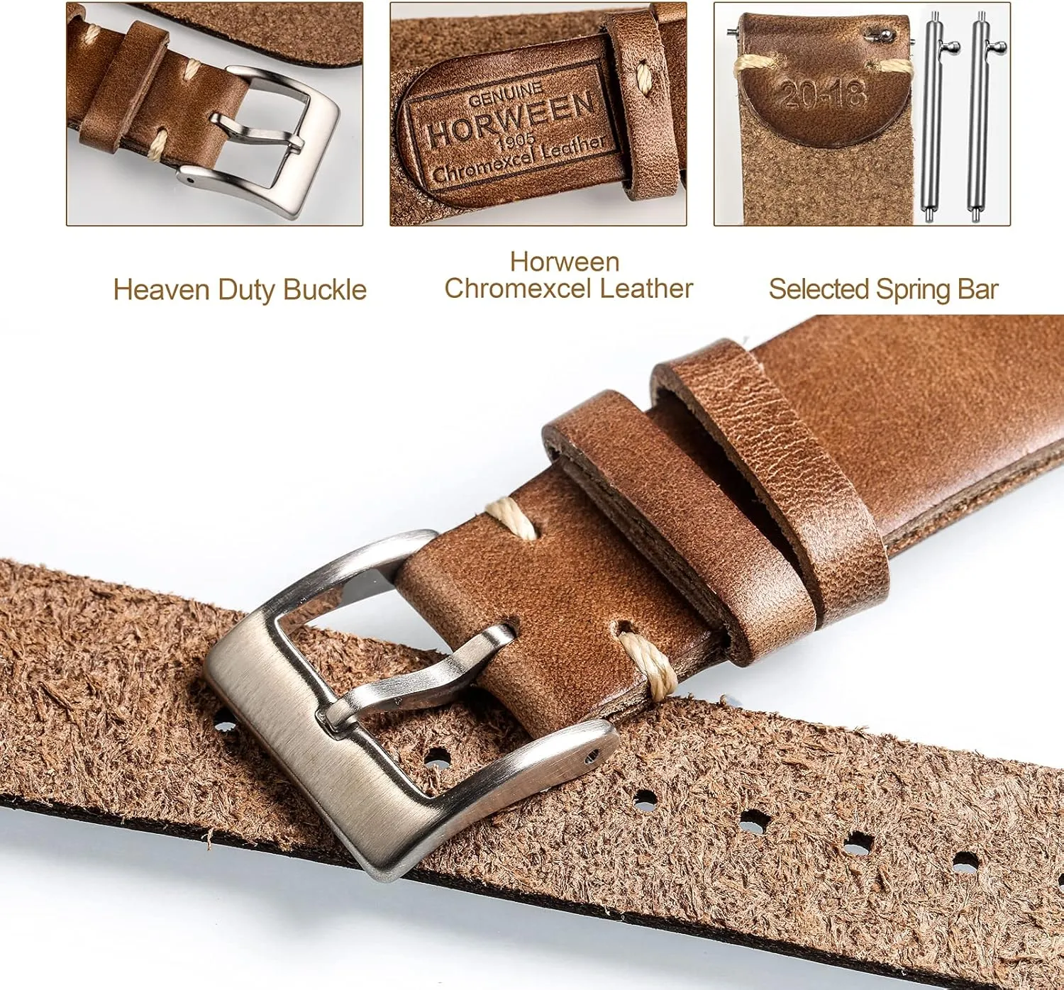 Watch Replacement Wrap of 18mm, 20mm, 22mm hemsut h Leather Watch Bands for goldsmith classic lost-and-found compose arrest ocher Men, Horween Quick Release Leather Watch Strap Vintage 