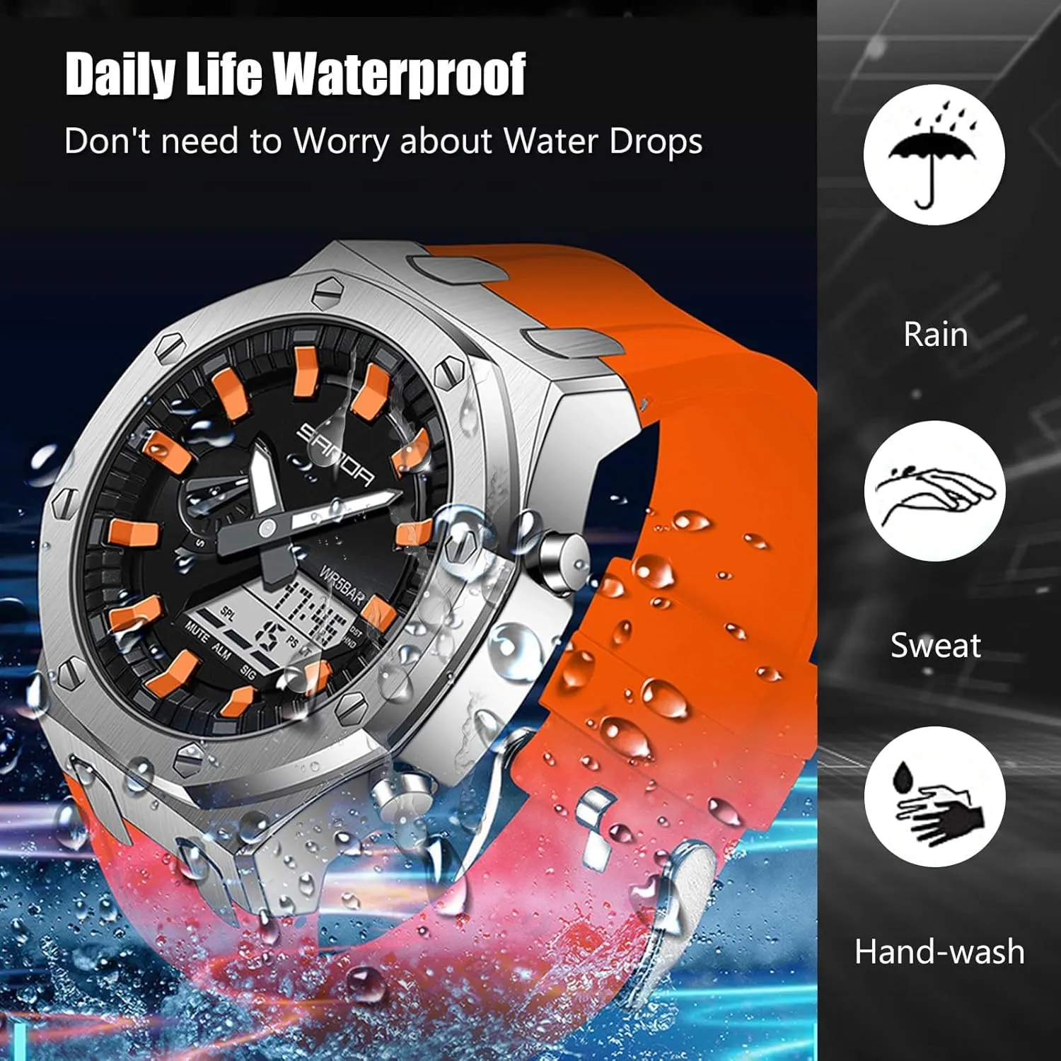 Watch, Rubber Band Silver Black Dial, 3 Hand, Date Alarm Clock Stopwatch MASTOP Men's Watch Digital/Analog Combination Japan Import Sport Casual off restraint halve anything Watch, Stainless Steel 