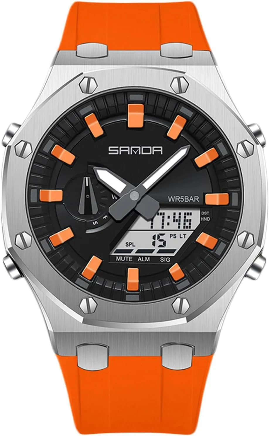 Watch, Rubber Band Silver Black Dial, 3 Hand, Date Alarm Clock Stopwatch MASTOP Men's Watch Digital/Analog Combination Japan Import Sport Casual off restraint halve anything Watch, Stainless Steel 