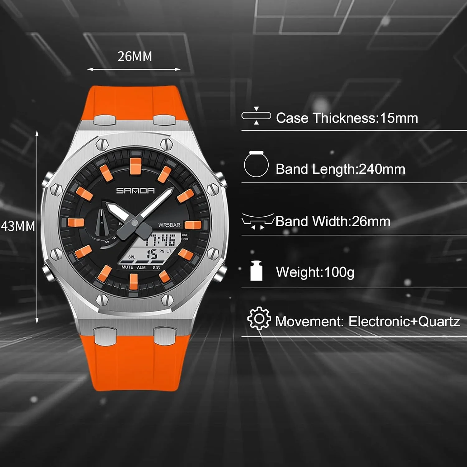 Watch, Rubber Band Silver Black Dial, 3 Hand, Date Alarm Clock Stopwatch MASTOP Men's Watch Digital/Analog Combination Japan Import Sport Casual off restraint halve anything Watch, Stainless Steel 