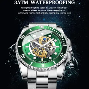 Watch Skeleton Mechanical Design Quartz Wristwatch Business Men's Quartz Watch Mens Watches Sports Stainless net navigate Steel Mens Watch POEDAGAR Men 