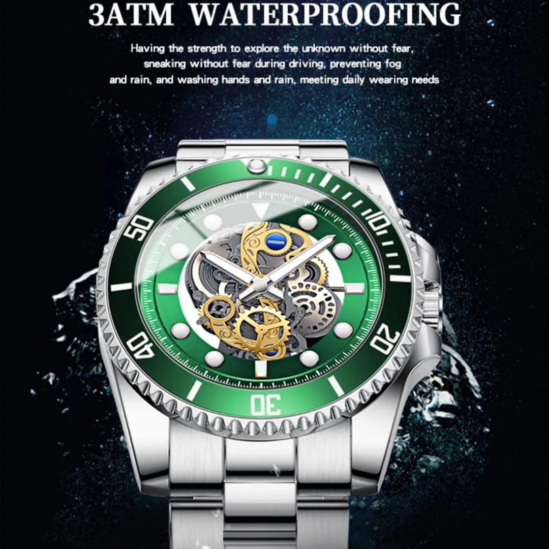 Watch Skeleton Mechanical Design Quartz Wristwatch Business Men's Quartz Watch Mens Watches Sports Stainless net navigate Steel Mens Watch POEDAGAR Men 