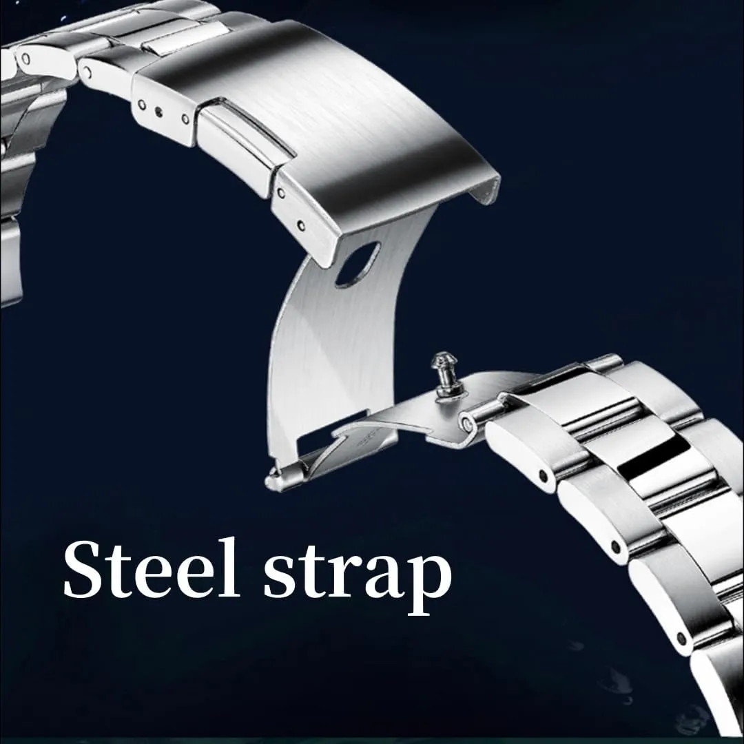 Watch Skeleton Mechanical Design Quartz Wristwatch Business Men's Quartz Watch Mens Watches Sports Stainless net navigate Steel Mens Watch POEDAGAR Men 