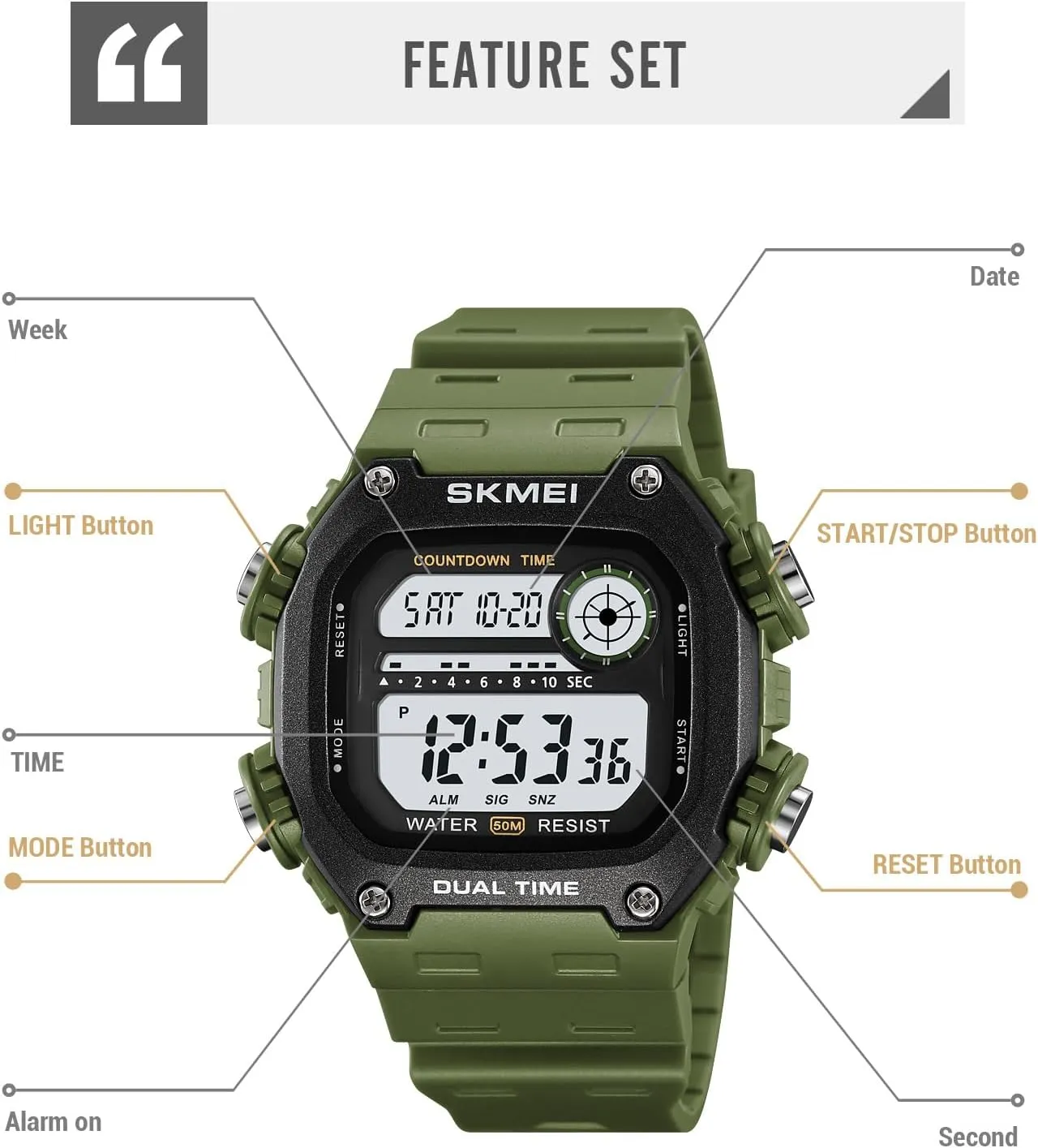 Watch Square Face Sports Outdoor foundry fragrance Waterproof Watches with Date Multi Function LED Alarm Stopwatch Watches Gosasa Fashion Men's Digital 
