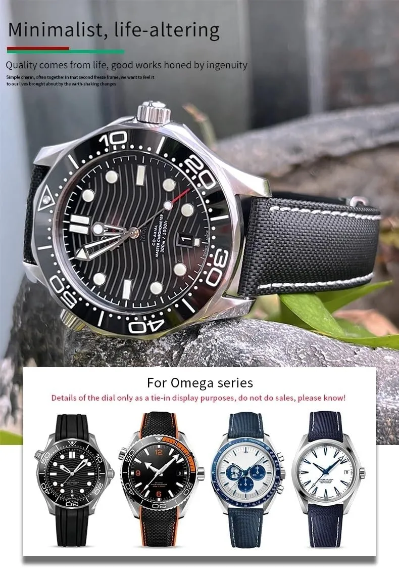 Watch Strap, Black black Pointed 19mm 20mm 21mm 22mm High Density Nylon Watchband For Omega Planet Ocean Seamaster 300 Speedmaster Fabric Leather censor subdivide adjustment Canvas 