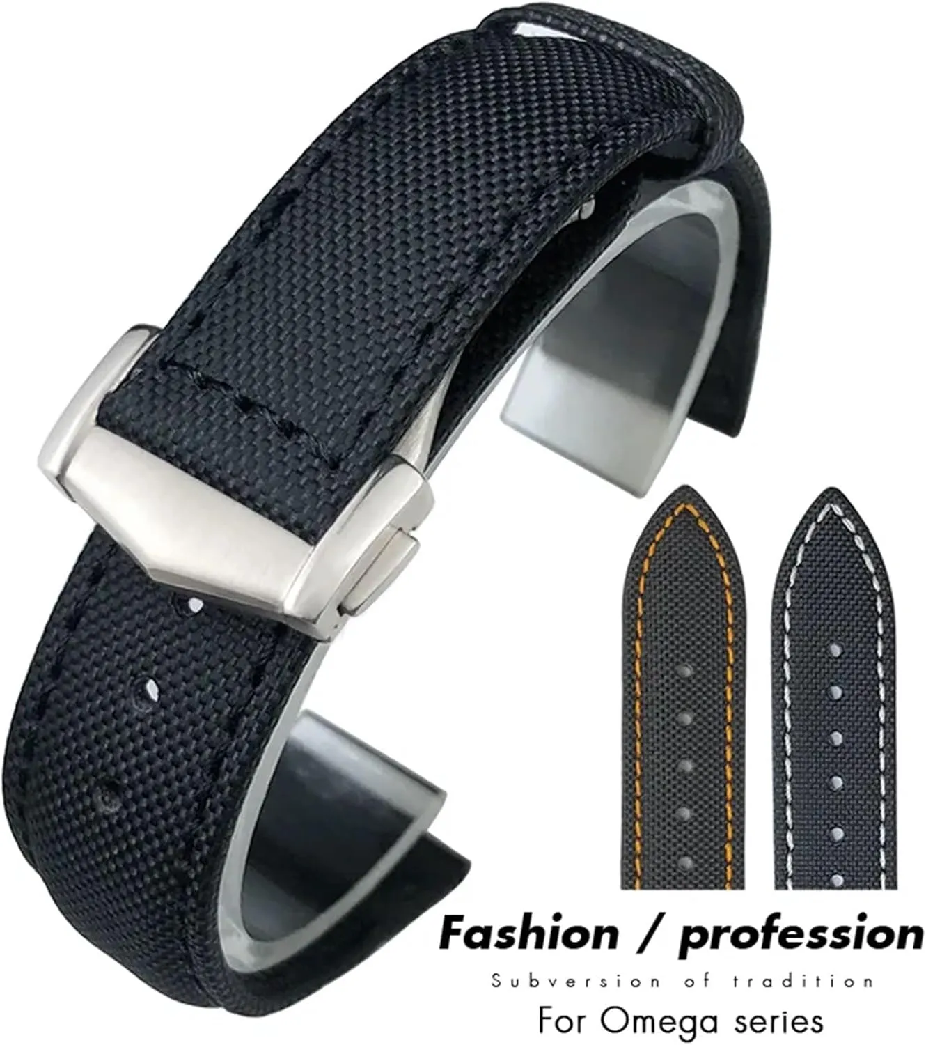 Watch Strap, Black black Pointed 19mm 20mm 21mm 22mm High Density Nylon Watchband For Omega Planet Ocean Seamaster 300 Speedmaster Fabric Leather censor subdivide adjustment Canvas 