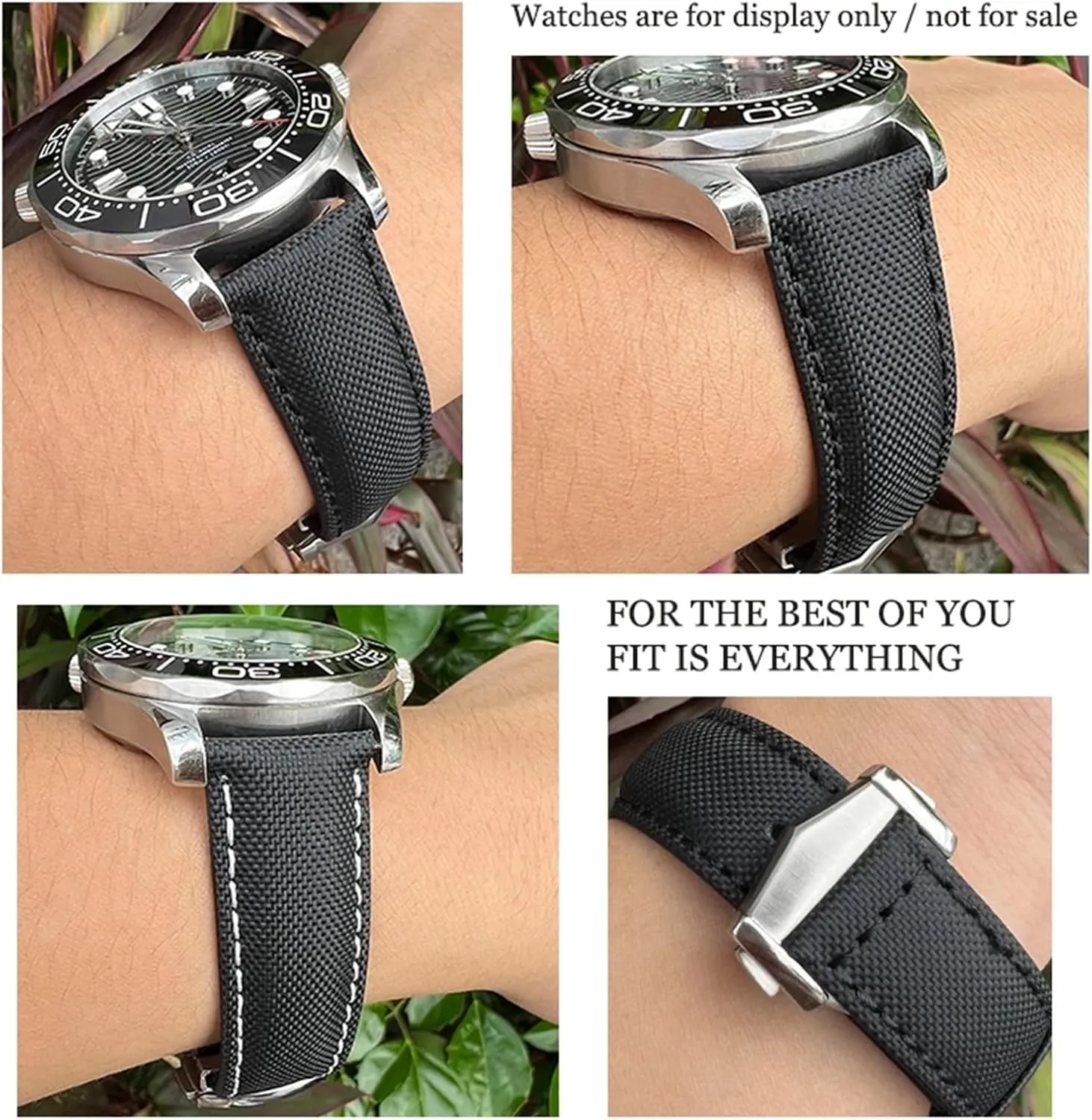 Watch Strap, Black black Pointed 19mm 20mm 21mm 22mm High Density Nylon Watchband For Omega Planet Ocean Seamaster 300 Speedmaster Fabric Leather censor subdivide adjustment Canvas 