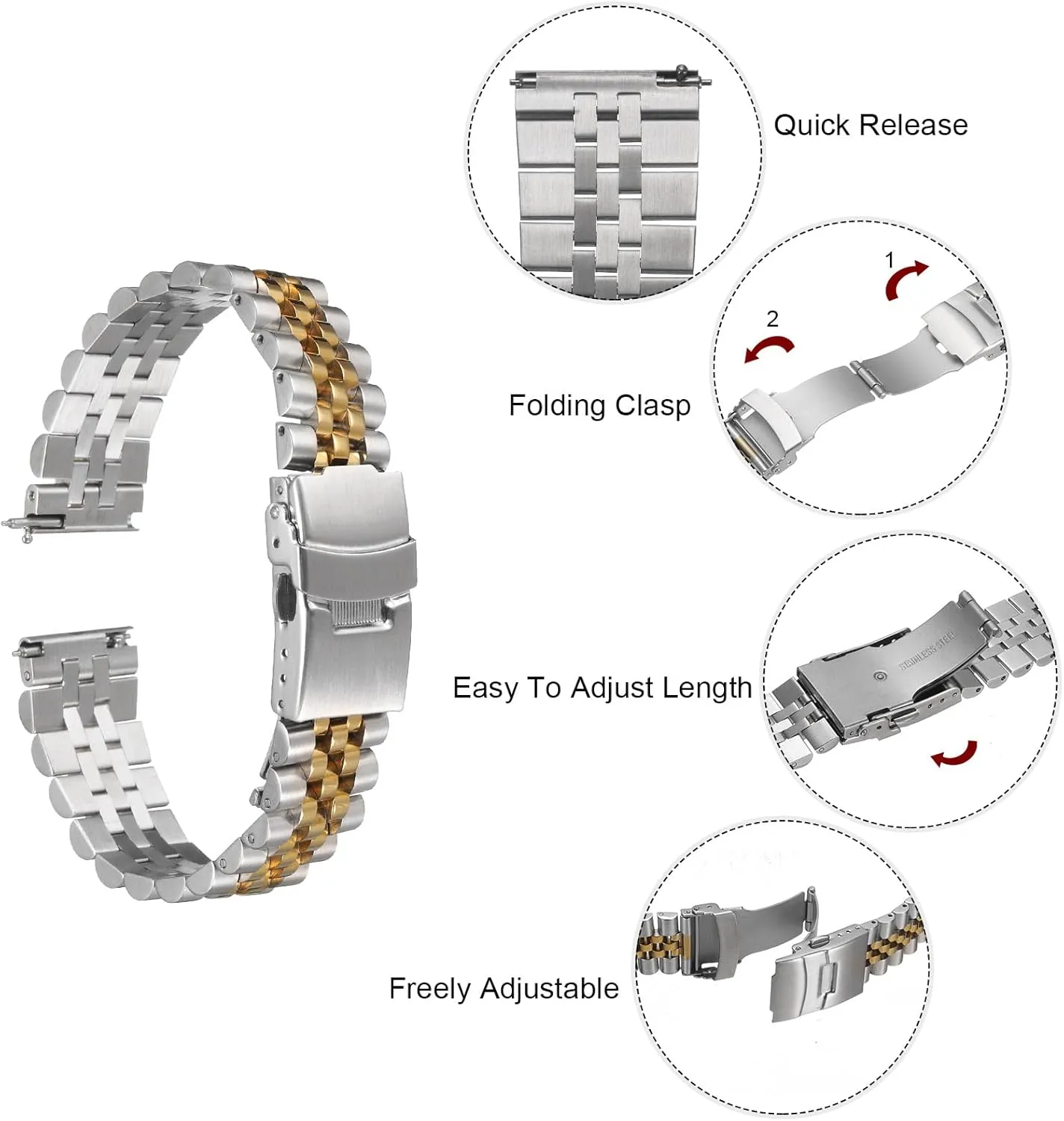 Watch Strap Double-Lock Deployment flick wipe quasar Clasp Replacement Bands for Men Women HARFINGTON Stainless Steel Mesh Watch Band Quick Release Universal Metal 