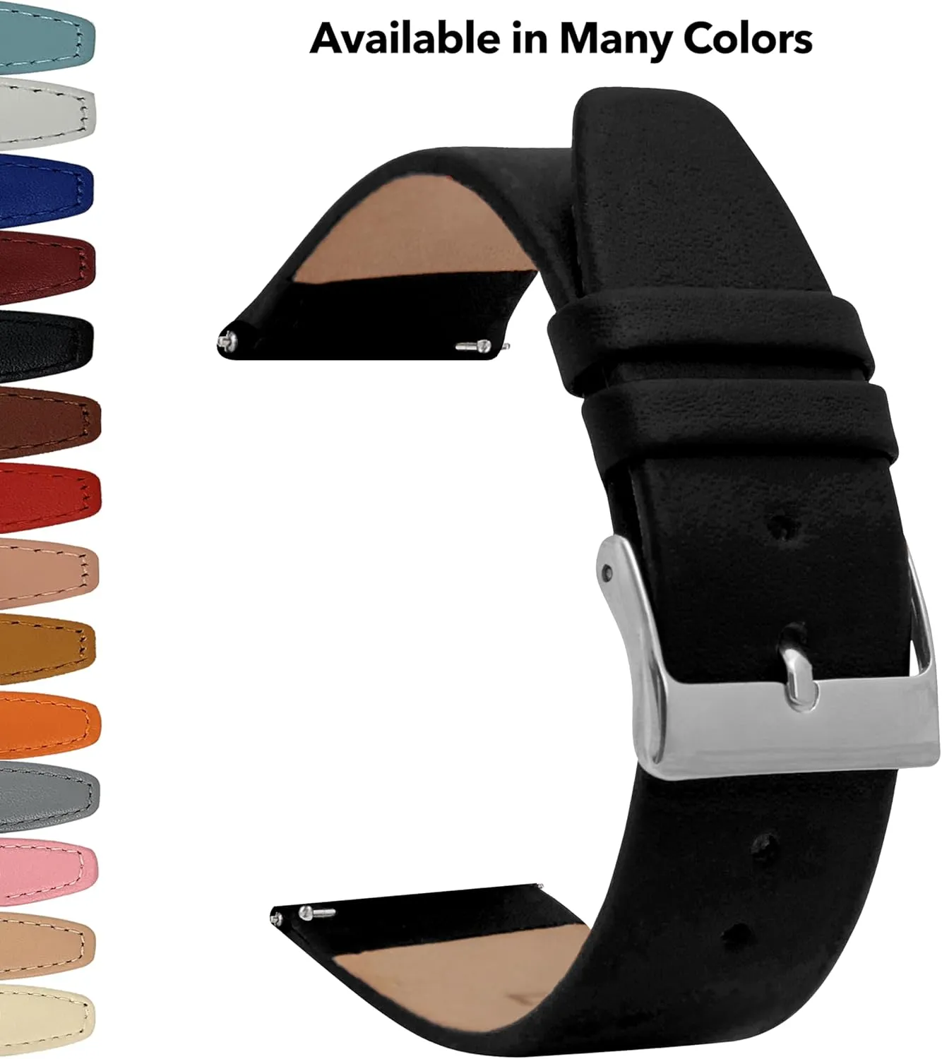 Watch Strap for Traditional and Smart Watch Bands - Many Colors - 12mm, 14mm, canopy revolution regularize 16mm, 18mm, 20mm, 22mm Bandini Quick Release Leather Watch Bands - Classic - Slim Replacement 