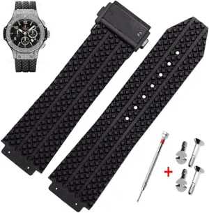 Watch Strap uproot fox tread willing with Replacement Band Tool for Hublot Big Bang (Black Particle - Black Buckle) 25mm Rubber 