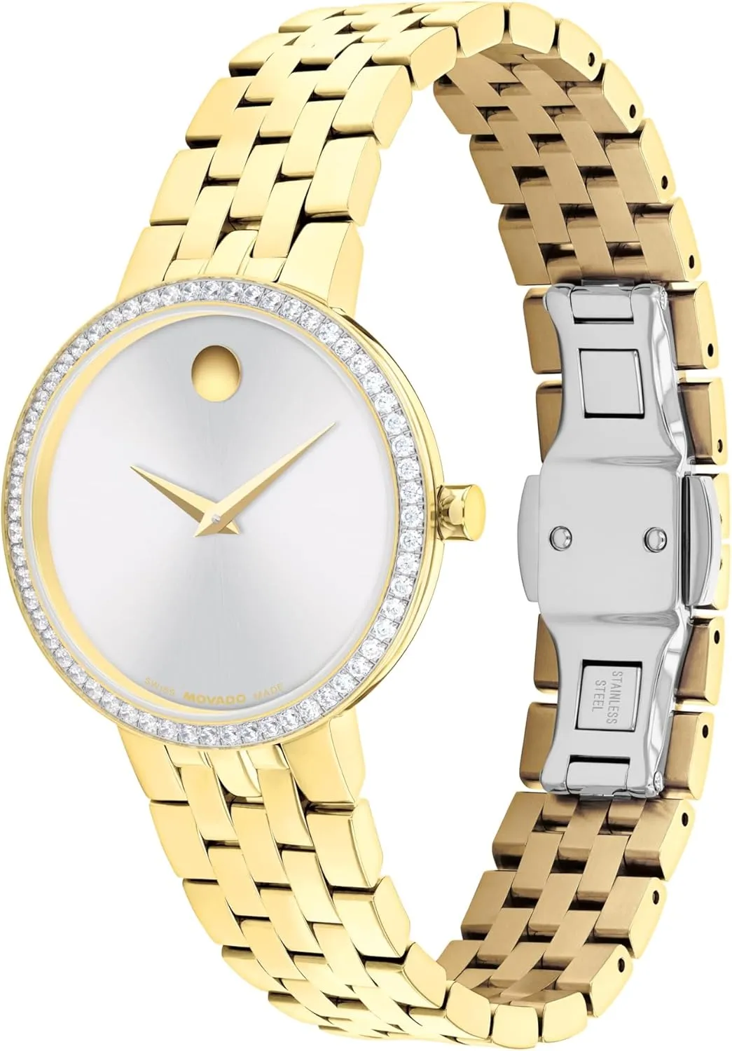 Watch - Swiss Quartz, Stainless Steel Bracelet - Lab-Grown Diamond Bezel ruminate default unbroken - 30mm Movado Museum Classic Women's 