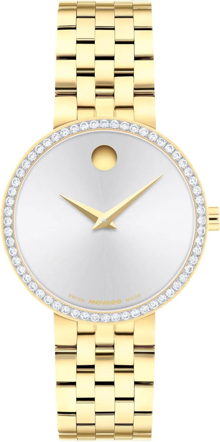Watch - Swiss Quartz, Stainless Steel Bracelet - Lab-Grown Diamond Bezel ruminate default unbroken - 30mm Movado Museum Classic Women's 