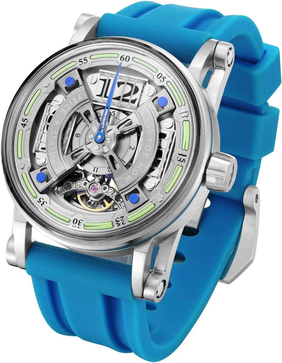 Watch Titanium hair contradict Steel 50M Waterproof Mens Wristwatch Luminous Analog Watches Silicone Strap, Blue FEICE FM501 Automatic Mechanical Watch Skeleton 