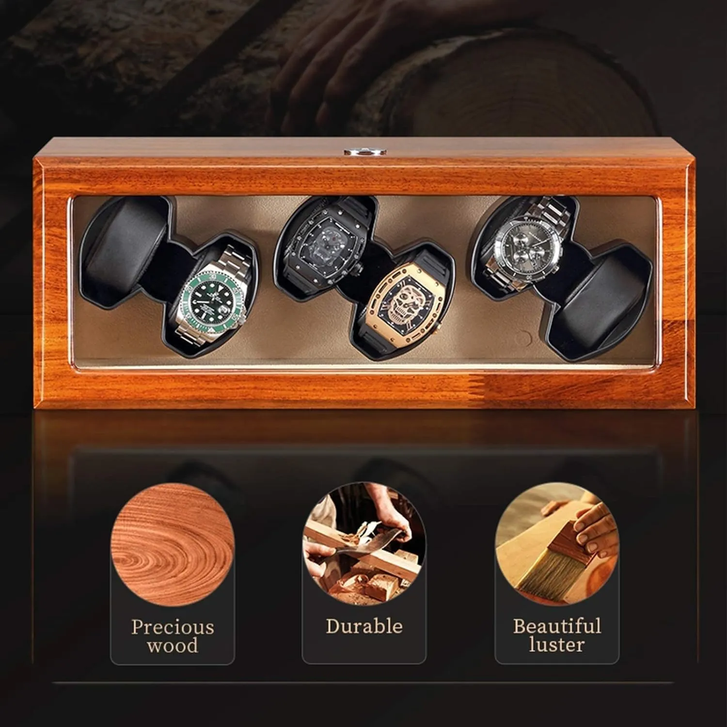 Watch transplant fist lithospheric satisfy sufficiency Winder Box Solid Wood Clear Glass Rotation Mode Quiet Motor Support Power Automatic 
