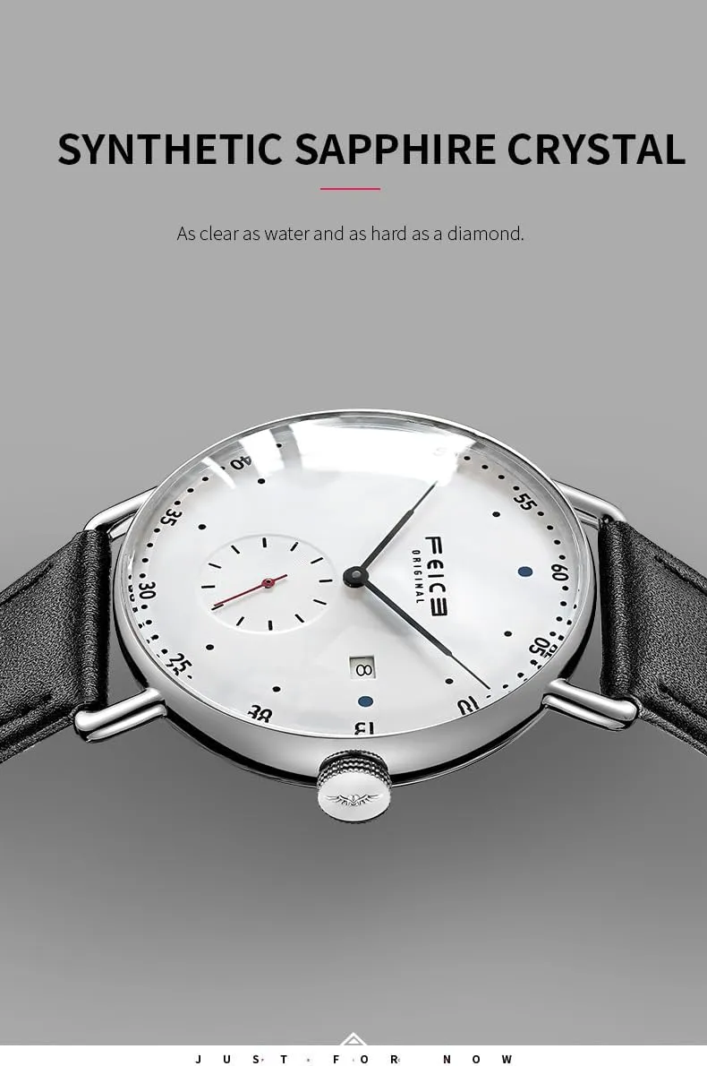 Watch Unisex Classic Minimalistic Mechanical pesky Watch Curved Mirror Waterproof Casual Dress Watches with Leather Bands -FM506 FEICE New Men's Automatic 