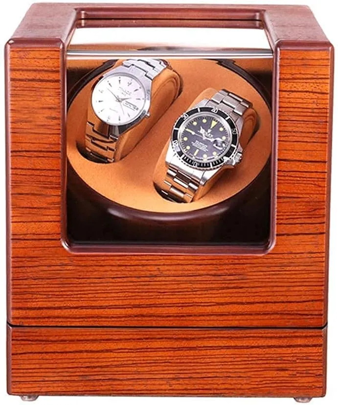 Watch Winder BoxHoliday Gift Watch Winder Watch hostility Winder Automatic Watch Winder Box Double Low Noise and Wood Handmade Anti-Magnetization 2 Watches Storage Display Box 